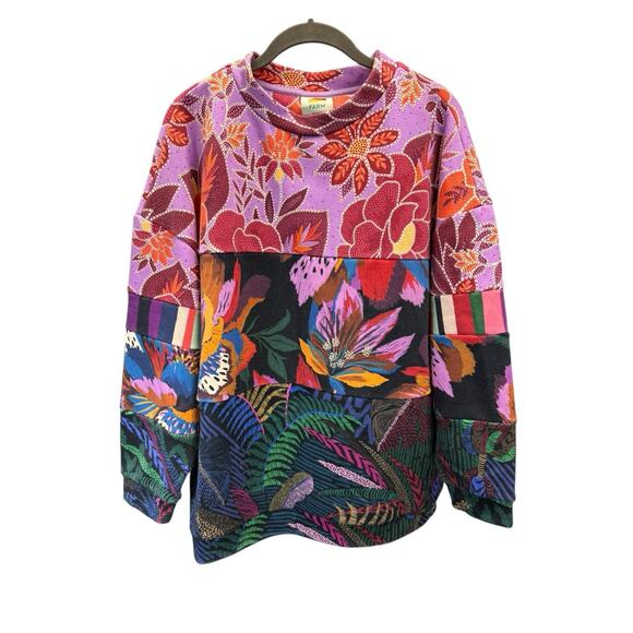 FARM Rio Tropical Lilac Mixed Prints Oversized Sweatshirt Sz Small Cotton - Picture 4 of 10